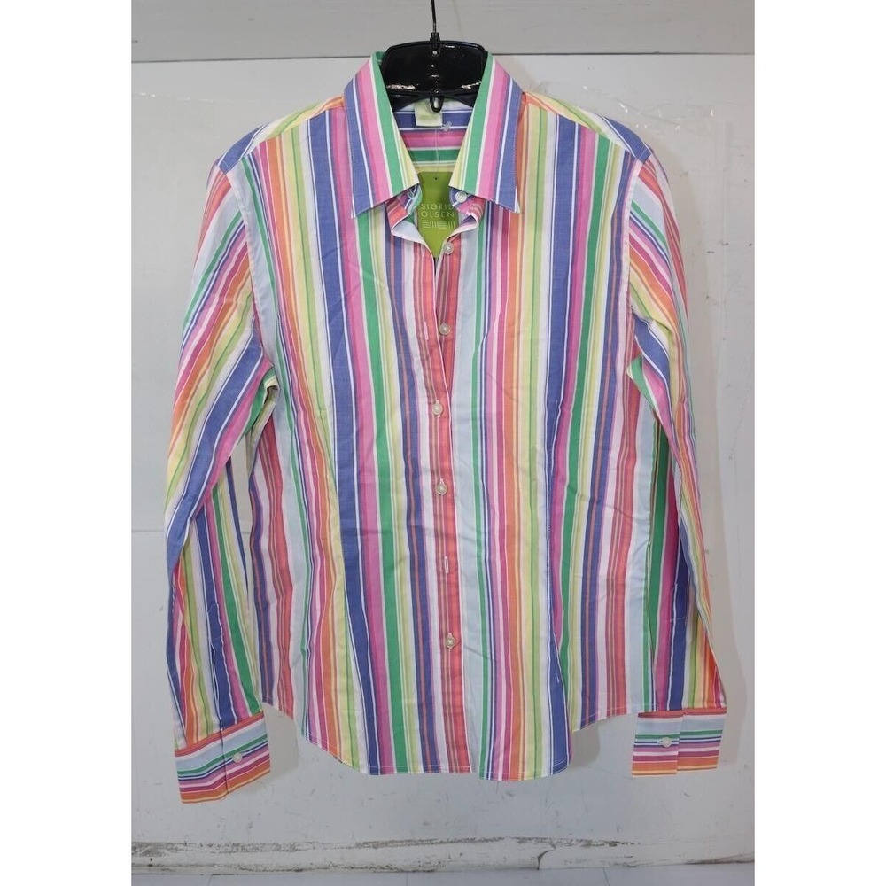 Sigrid Olsen Women's Multicolored Striped Button Up‎ Blouse Top (Size 8) NWT